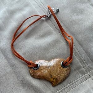 DTR Jay King sterling silver and natural jasper heart necklace on a leather cord